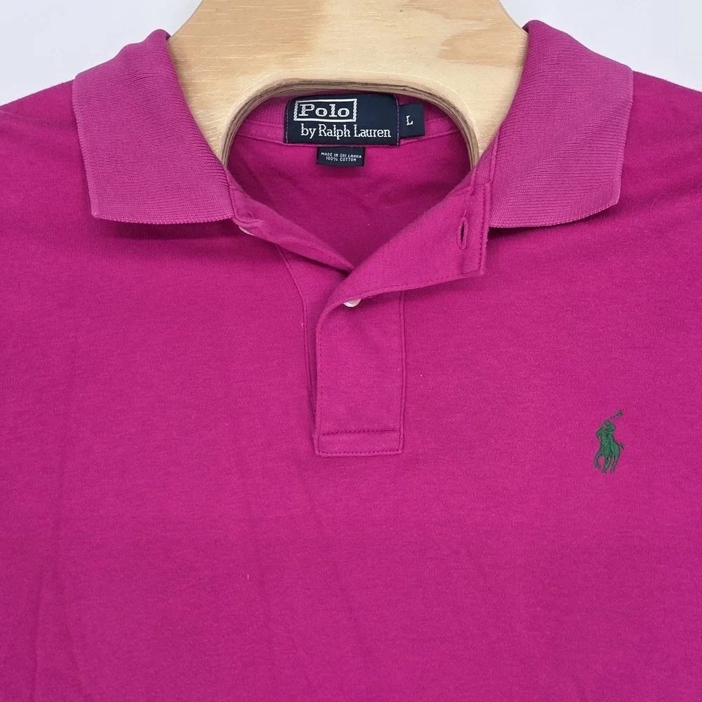 Vintage Polo Ralph Lauren Mens Large Pink Magen Pony Short Sleeve Polo Shirt 90s